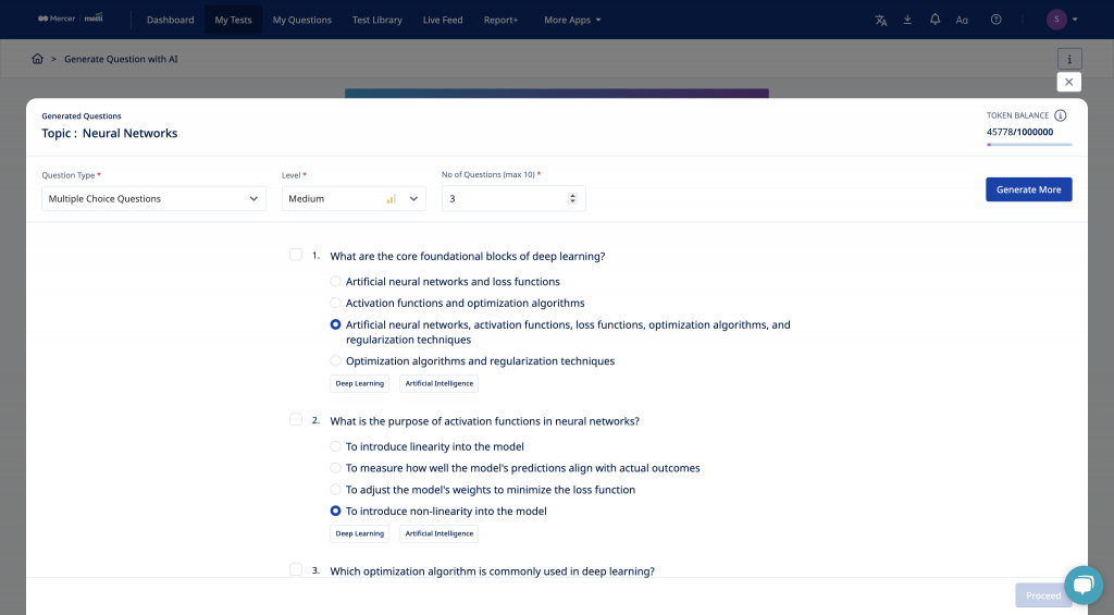 Mercer Mettl Generated AI Questions